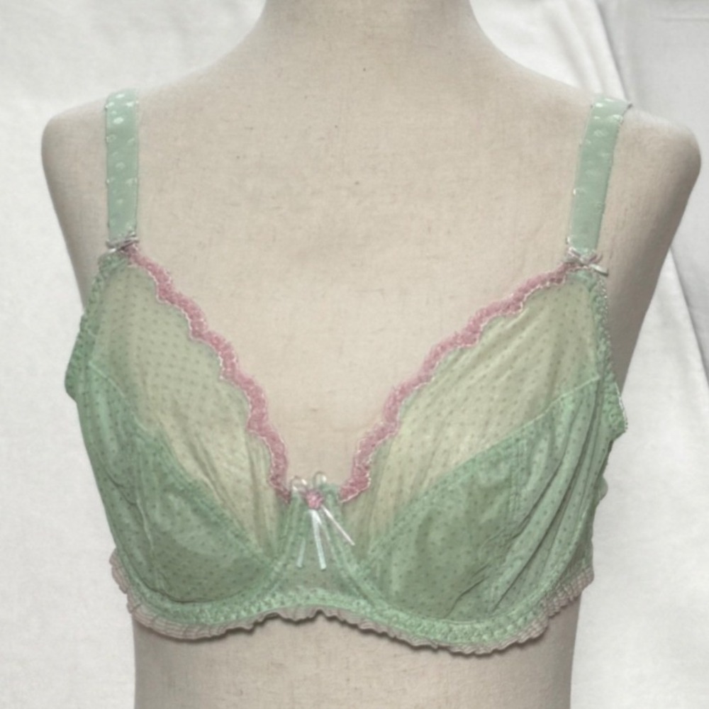 Freya Womens Lace Trim Bra 34DD Mint Green Swiss Dot Lace Trim Underwire Plunge - Picture 2 of 8